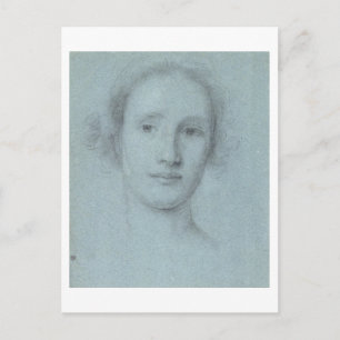 Carte Postale Tête d'une Fille (craie noire et blanche sur bleu