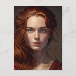 Carte Postale Tête rouge avec des taches Belle femme