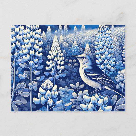Carte Postale Texas Bluebonnets et Northern Mockingbird Texan (Devant)