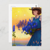Carte Postale Texas Girl Texas Bluebonnets Texan Pride Art (Devant / Derrière)