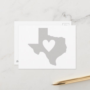 Carte Postale Texas Heart Grey Lone Star State Texan Love Grey