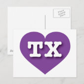 Carte Postale Texas Purple Heart - J'aime TX (Devant / Derrière)