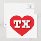 Carte Postale Texas Red Heart - J'aime TX (Devant / Derrière)