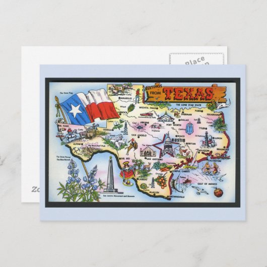 Carte postale Texas State Map (Devant / Derrière)