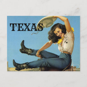 Carte Postale TEXAS Voyage Vintage Cowgirl
