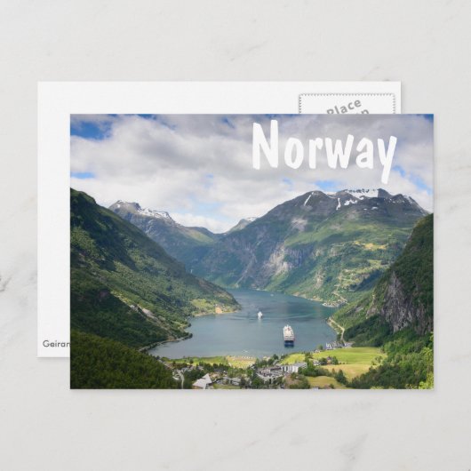 Carte postale texte blanc Geirangerfjord (Devant / Derrière)