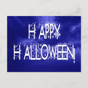 Carte postale texte Bonne Halloween Bleu Nuit