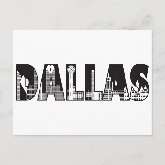 Carte Postale Texte de Dallas avec plan des bâtiments (Devant)