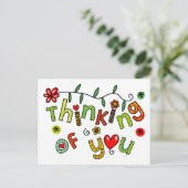 Carte Postale Texte de doodle de dessin animé en pensant à vous (Debout devant)