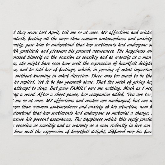 Carte Postale Texte de la fierté et du préjudice (Devant)