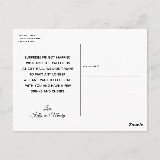 Carte Postale Texte en Gras Seulement Mariage Intime Mari & Femm (Dos)