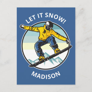 Carte Postale Texte et nom personnalisés SNOWBOARDER