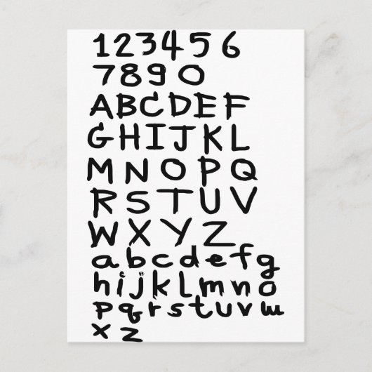 Carte Postale Texte et numéro ABC (Devant)