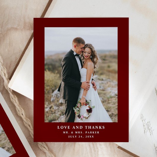 Carte Postale Texte et photo en rouge foncé | MERCI MARIAGE