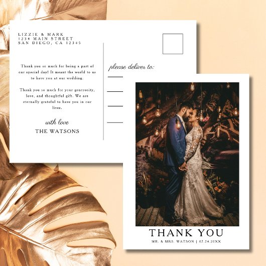 Carte Postale Texte et photo simple et élégant | MERCI MARIAGE