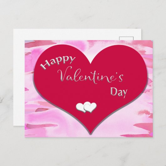 Carte Postale Texte Heureuse Sainte-Valentin dans le coeur rouge (Devant / Derrière)