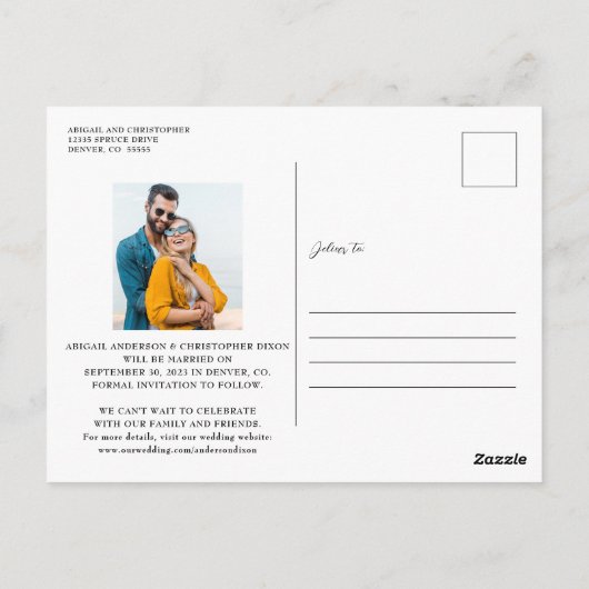 Carte Postale Texte Moderne Superposer Photo Enregistrer la date (Dos)