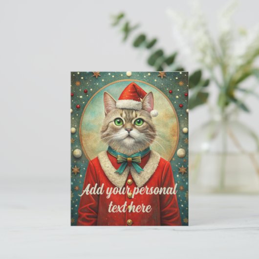 Carte Postale Texte personnalisé chat santa claus Noël (Debout devant)