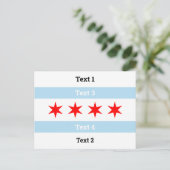 Carte Postale Texte Personnalisé Chicago Drapeau Bleu Grilles Ro (Debout devant)