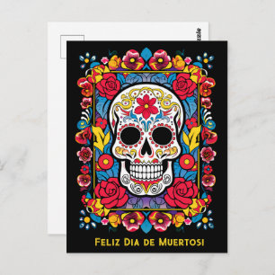 Carte Postale Texte personnalisé Dia de Muertos Crâne à sucre