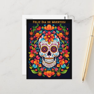 Carte Postale Texte personnalisé Dia de Muertos☠️ Crâne en Sucre