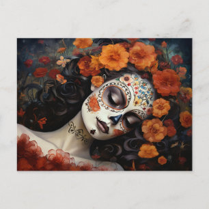 Carte Postale Texte personnalisé 💀 La Calavera Catrina avec ros