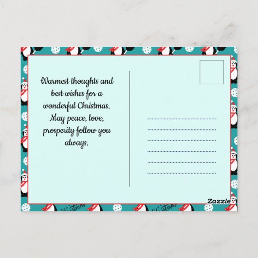 Carte Postale 🐧 texte personnalisé 🐧 Pickleball Joyeux Noël 🎁 (Dos)