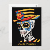 Carte Postale Texte personnalisé 💀 Pop Art Calavera en casquett (Devant / Derrière)