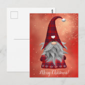 Carte Postale Texte personnalisé Rouge Plaid Gnome & Snowflakes  (Devant / Derrière)