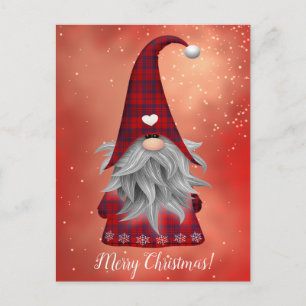 Carte Postale Texte personnalisé Rouge Plaid Gnome & Snowflakes 