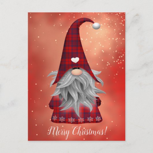 Carte Postale Texte personnalisé Rouge Plaid Gnome & Snowflakes  (Devant)