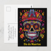 Carte Postale Texte personnalisé 💀 style doodé Día de Muertos (Devant / Derrière)