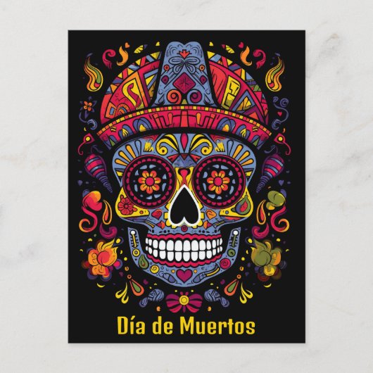 Carte Postale Texte personnalisé 💀 style doodé Día de Muertos (Devant)