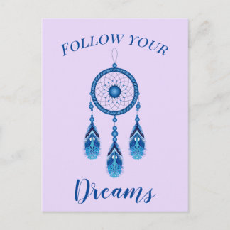 Carte Postale Texte personnalisé Suivez vos rêves Blue Dreamcatc