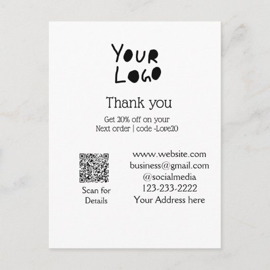 Carte Postale texte Q R simple minimal ajoutez votre logo/design (Devant)