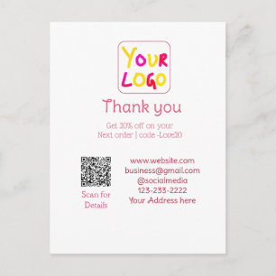 Carte Postale texte Q R simple minimal ajoutez votre logo/dessin