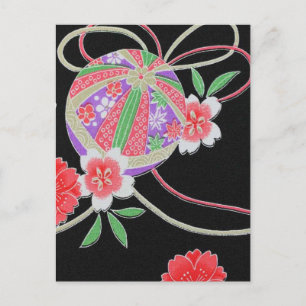 Carte Postale Textile de KIMONO japonais, motif de fleuron