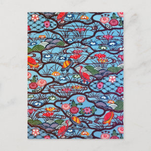 Carte Postale Textile japonais Kimono vintage (Bingata)