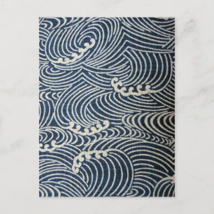 Carte Postale Textile japonais vintage, Motif de vague