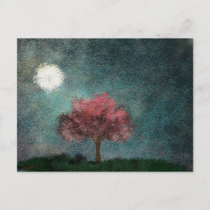 Carte Postale texture de l'arbre rose de la lune de minuit