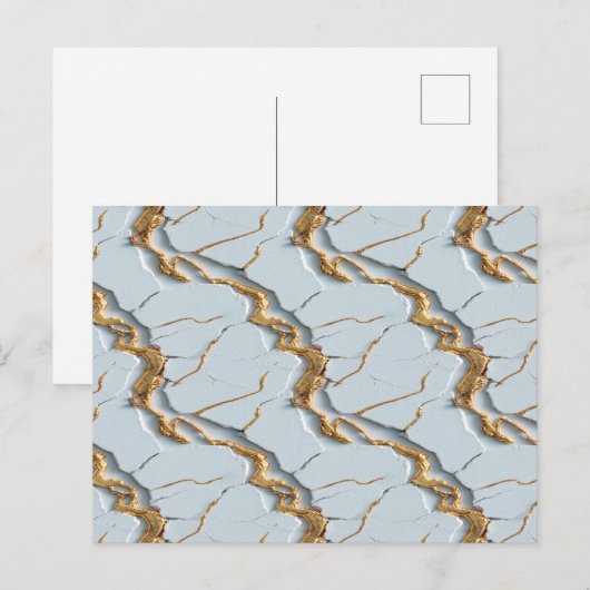 Carte Postale Texture de marbre blanc avec veines dorées craquel (Devant / Derrière)
