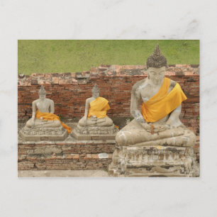 Carte Postale Thaïlande, Ayutthaya. Statues des potes assis