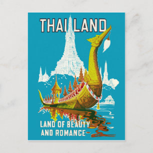 Carte Postale Thaïlande, pays de beauté et de romance, vintage