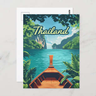 Carte Postale Thaïlande Tropical Island Long Tail Boat Vintage