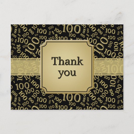 Carte Postale Thank You 100th Birthday Number Pattern Gold/Black (Devant)