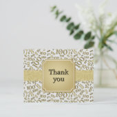 Carte Postale Thank You 100th Birthday Number Pattern Gold/White (Debout devant)