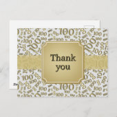 Carte Postale Thank You 100th Birthday Number Pattern Gold/White (Devant / Derrière)