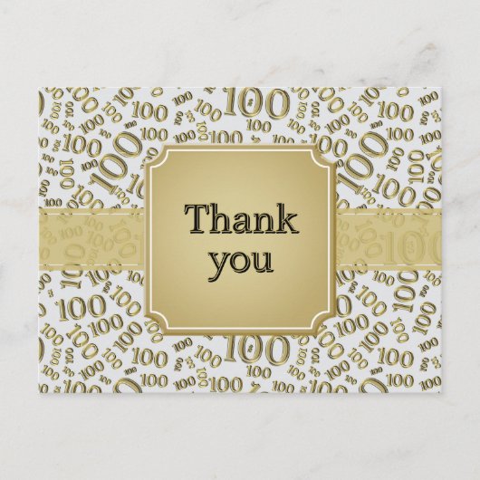 Carte Postale Thank You 100th Birthday Number Pattern Gold/White (Devant)