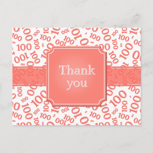 Carte Postale Thank You 100th Number Pattern Coral/White (Devant)