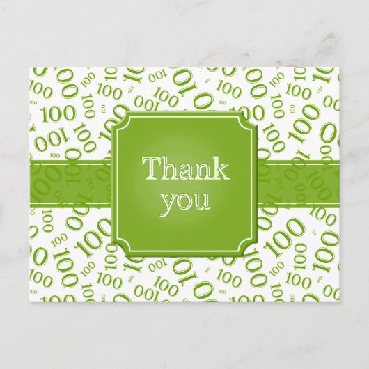 Carte Postale Thank You 100th Number Pattern Green/White (Devant)